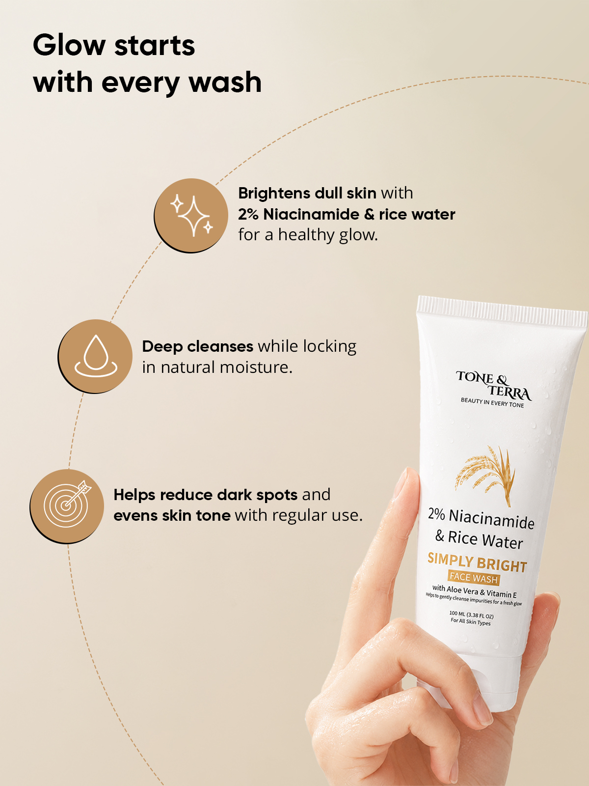 2% Niacinamide + Rice Water Brightening Face Wash — Daily Face Wash for Oily, Combination & Balanced Skin